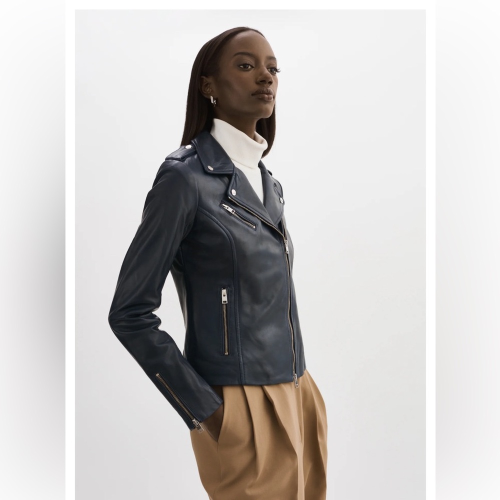 Lamarque navy leather jacket, size xs